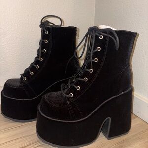 DEMONIA black velvet camel platform boots! BRAND NEW